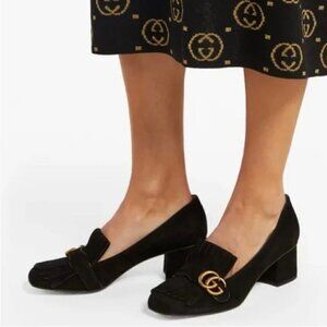 Gucci Marmont Black Fringed Suede Loafers 37.5